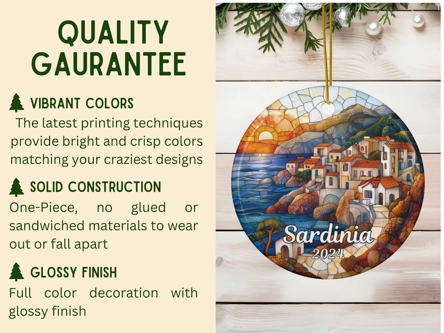Sardinia Italy Stained Glass Style Ornament
