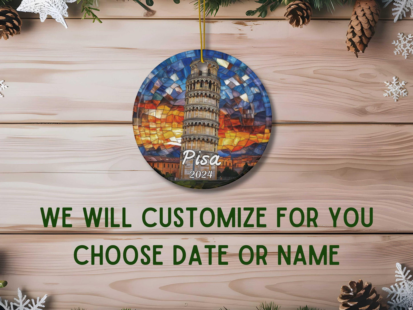 Tower of Pisa Italy Stained Glass Style Ornament