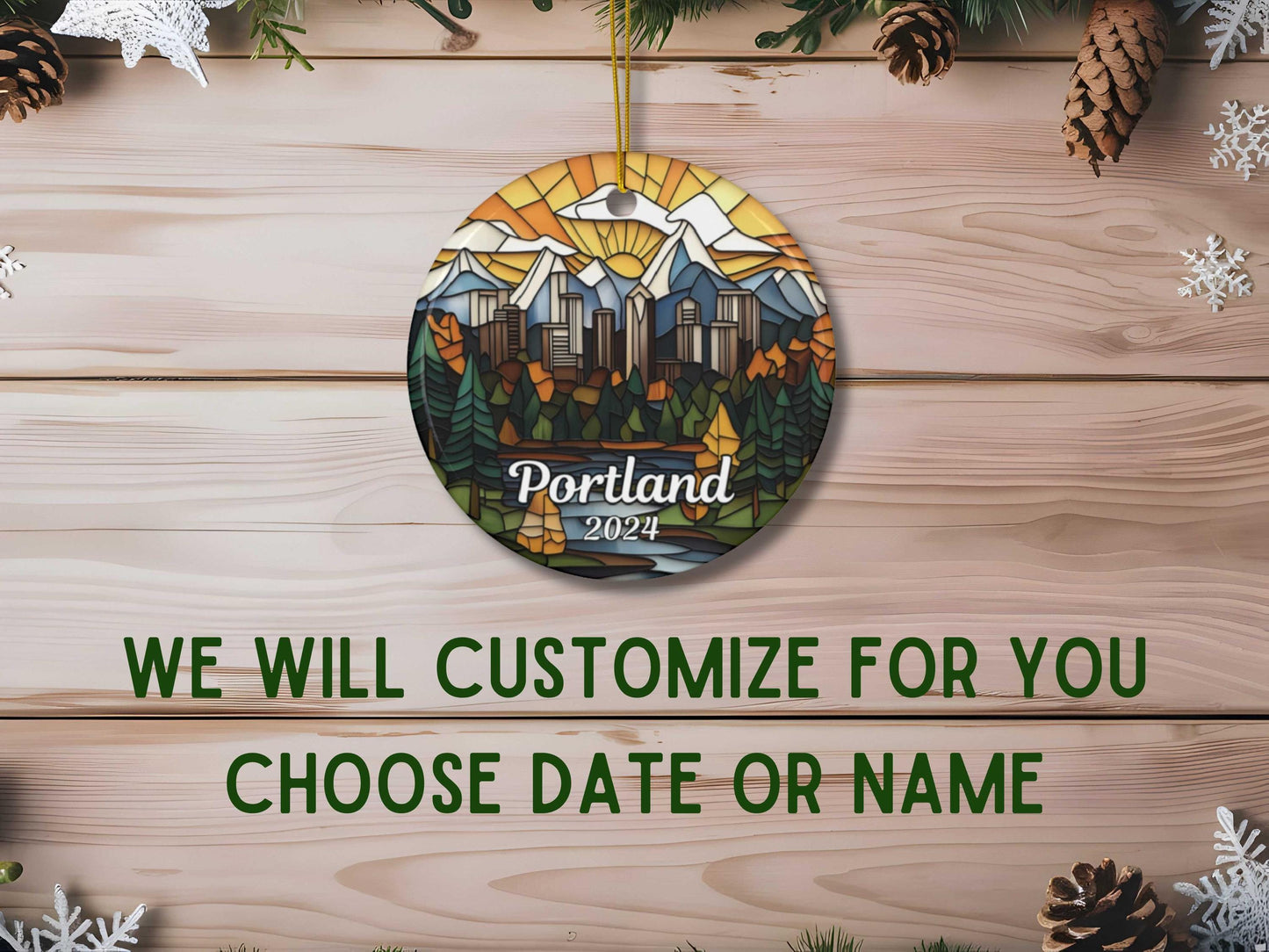 Portland Oregon Skyline Faux Stained Glass Ornament