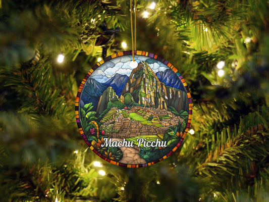 Machu Picchu Faux Stained Glass Ornament