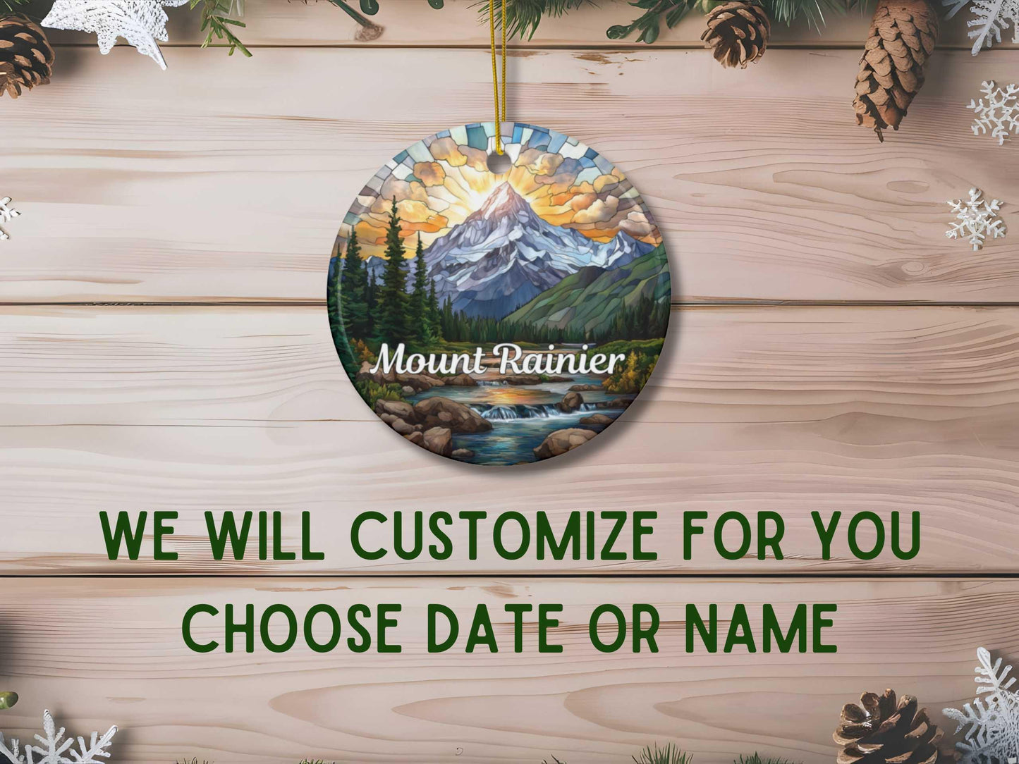 Mount Rainier Faux Stained Glass Ornament
