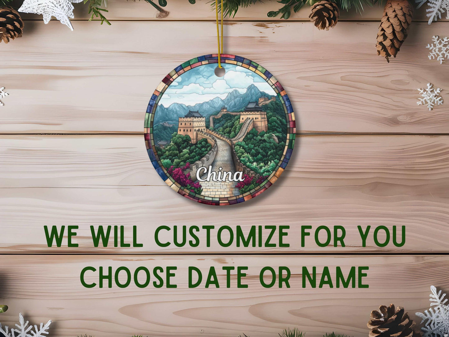 Great Wall of China Stained Glass Style Ornament