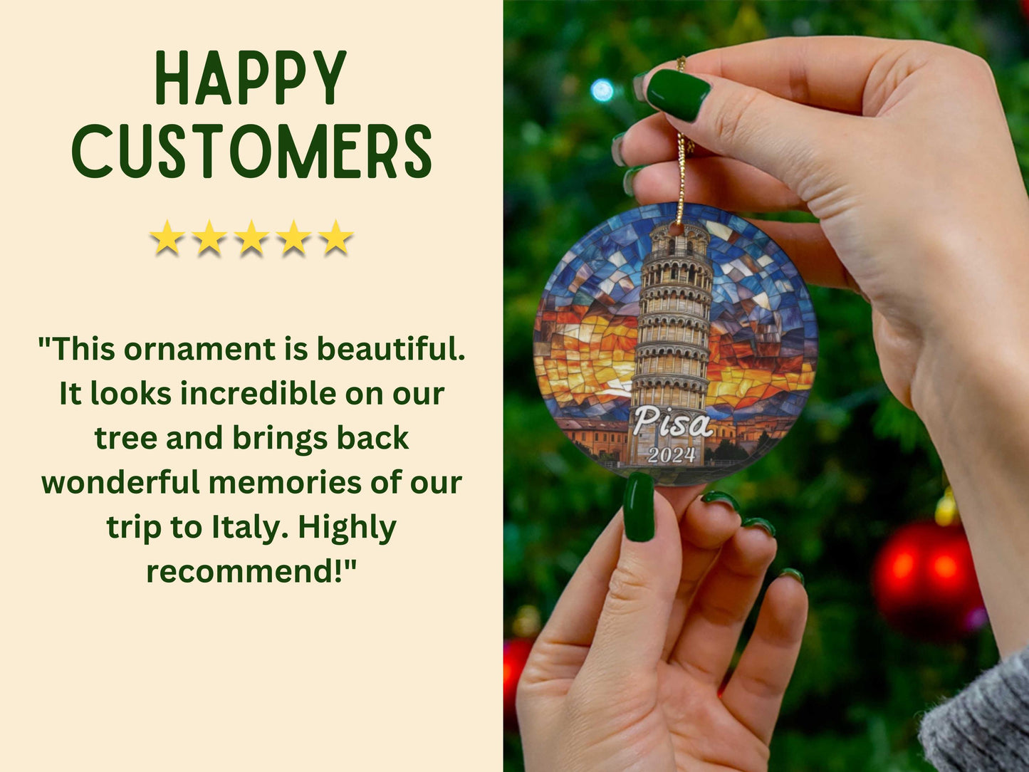 Tower of Pisa Italy Stained Glass Style Ornament
