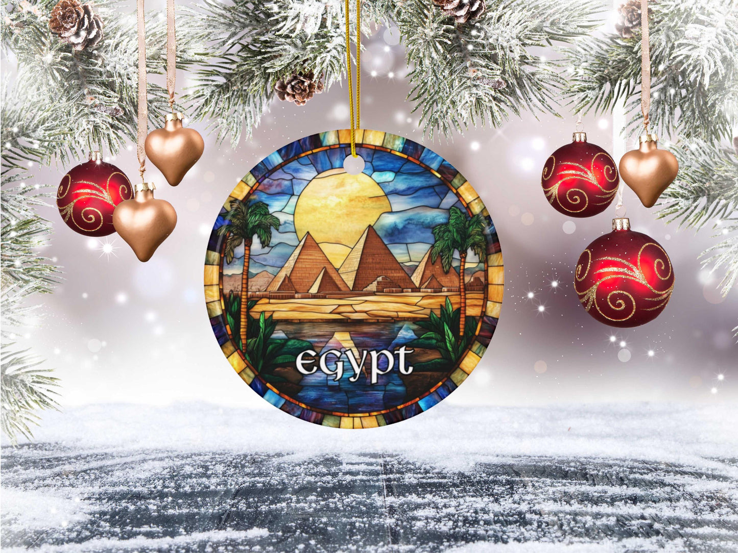 Pyramids of Giza Egypt Stained Glass Style Christmas Ornament