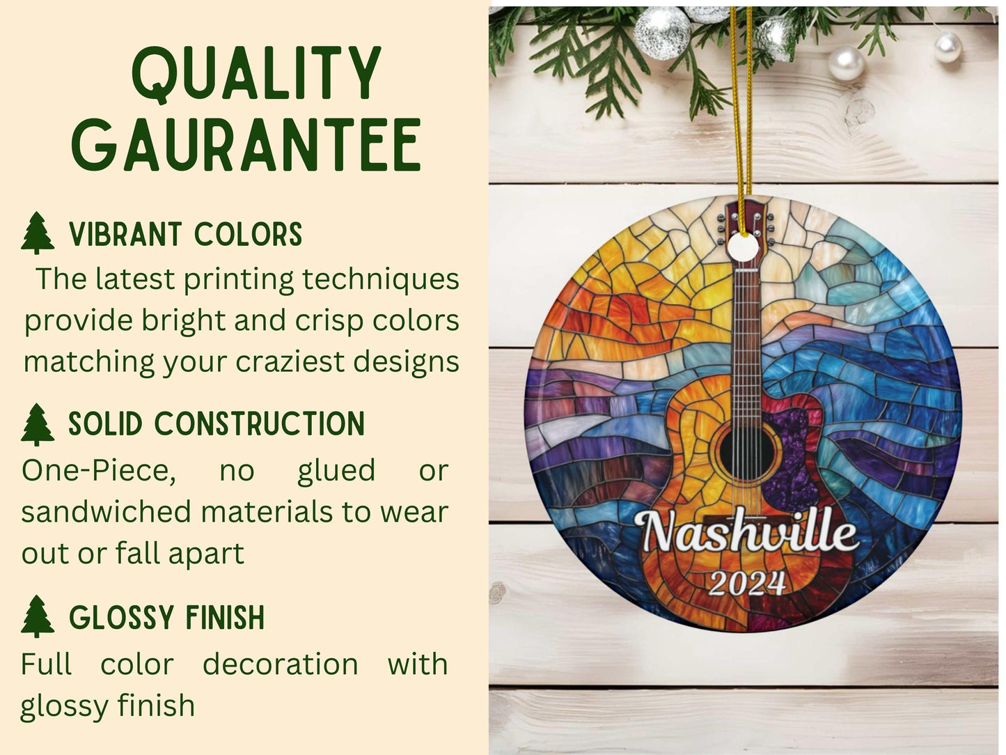 Nashville Faux Stained Glass Ornament