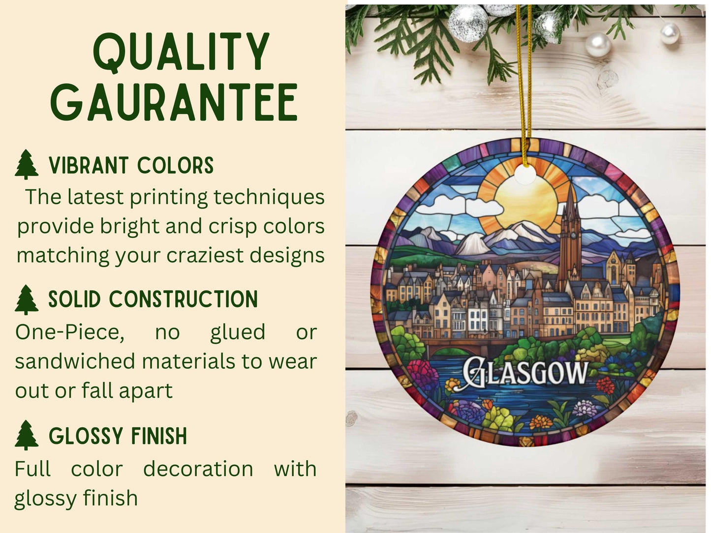Glasgow Scotland Stained Glass Style Ornament