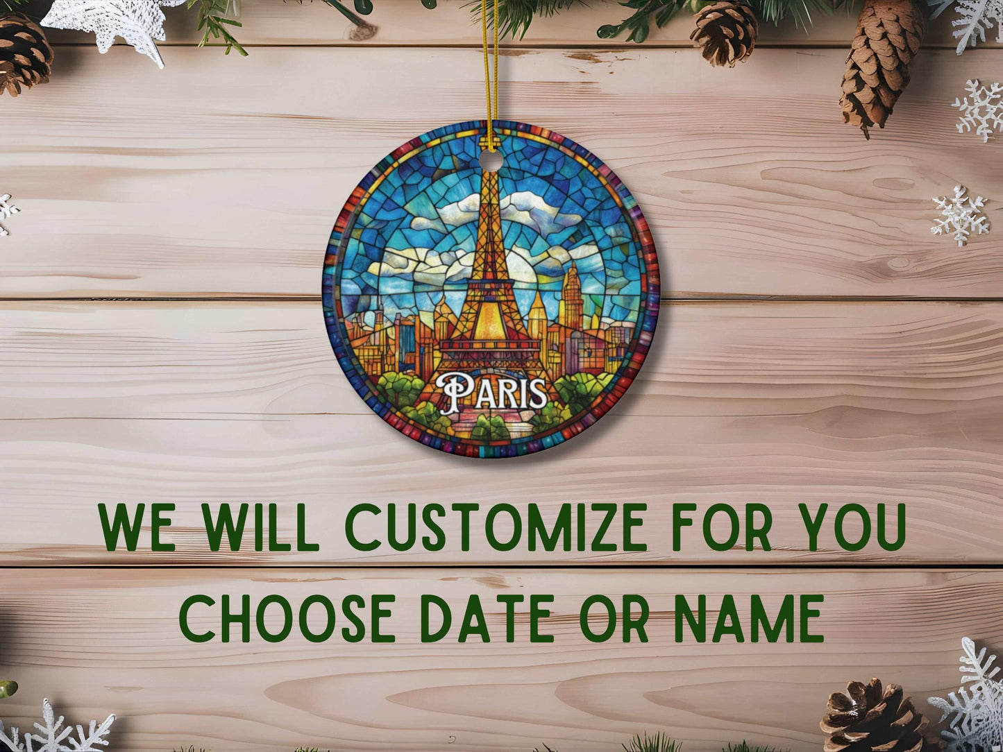 Paris Eiffel Tower Stained Glass Style Ornament