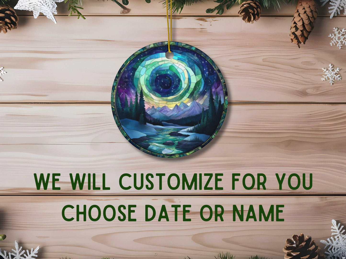 Northern Lights Stained Glass Style Christmas Ornament