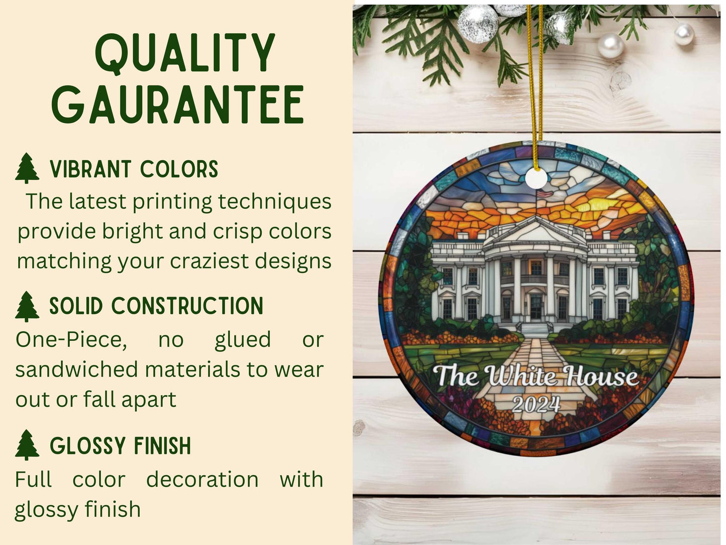 White House Washington D.C. Faux Stained Glass Ornament