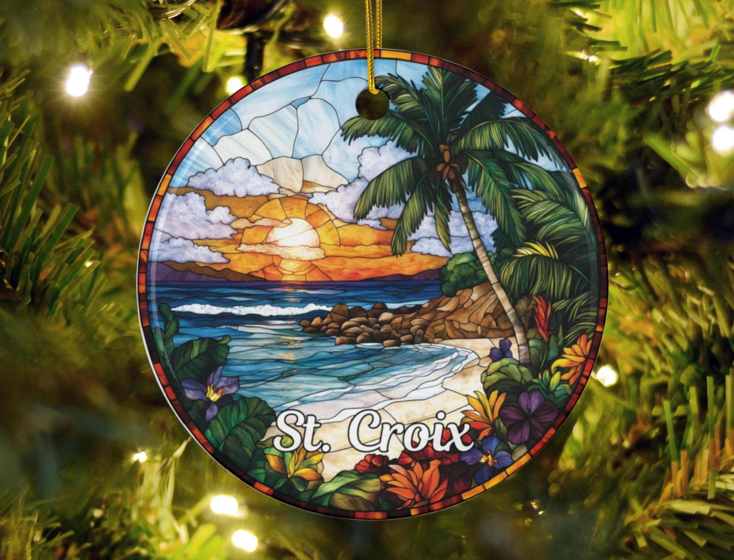 St Croix US Virgin Islands Faux Stained Glass Christmas Tree Ornament