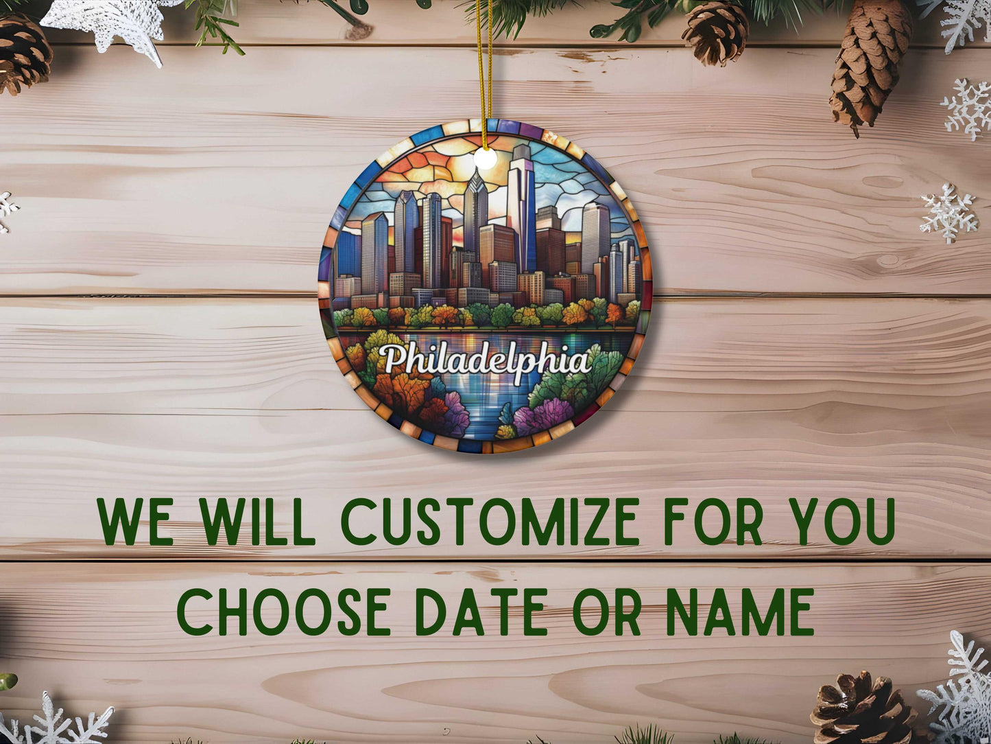 Philadelphia Stained Glass Style Ornament