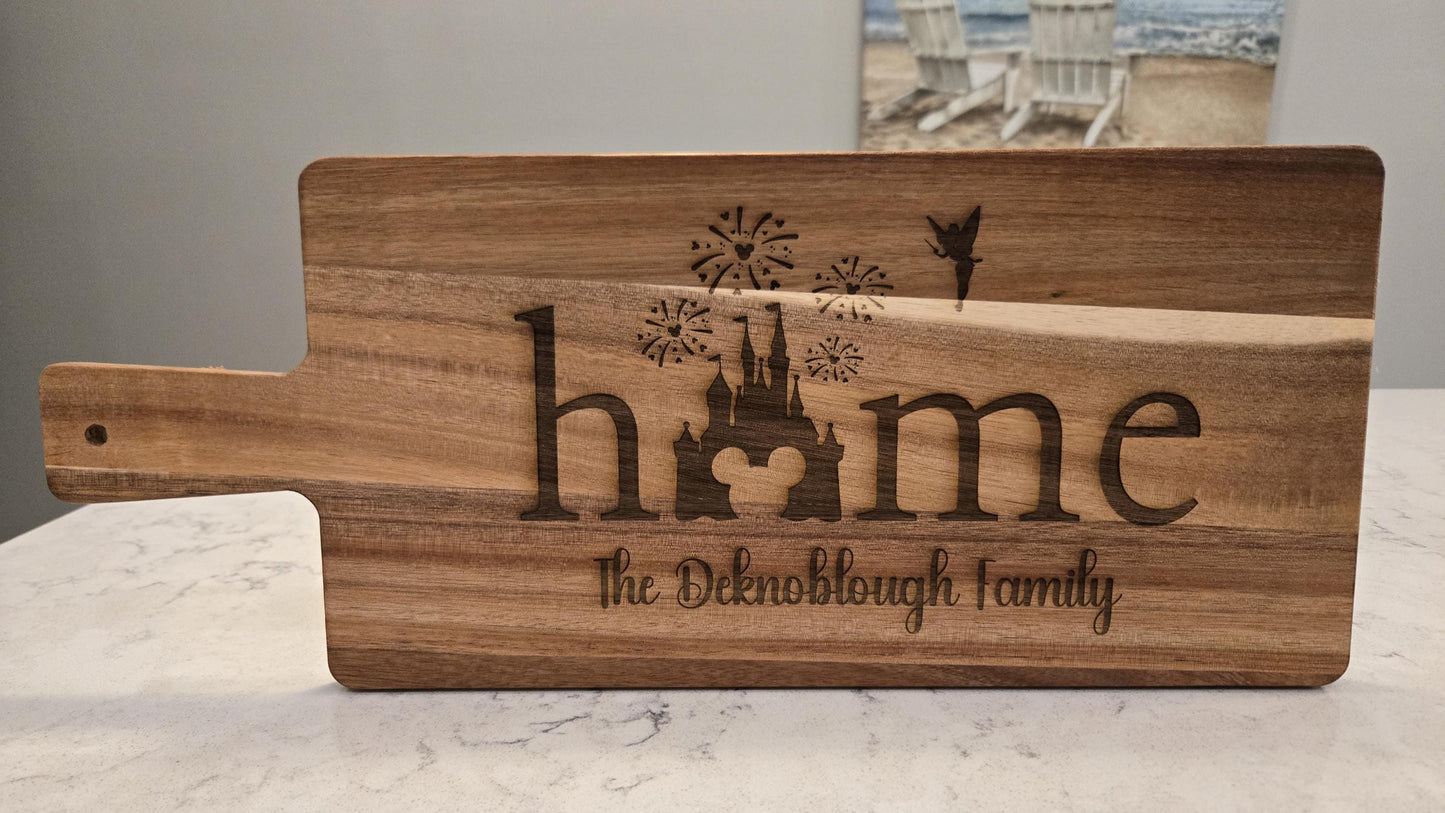 Personalized Disney Castle Acacia Wood Charcuterie or Cutting Board