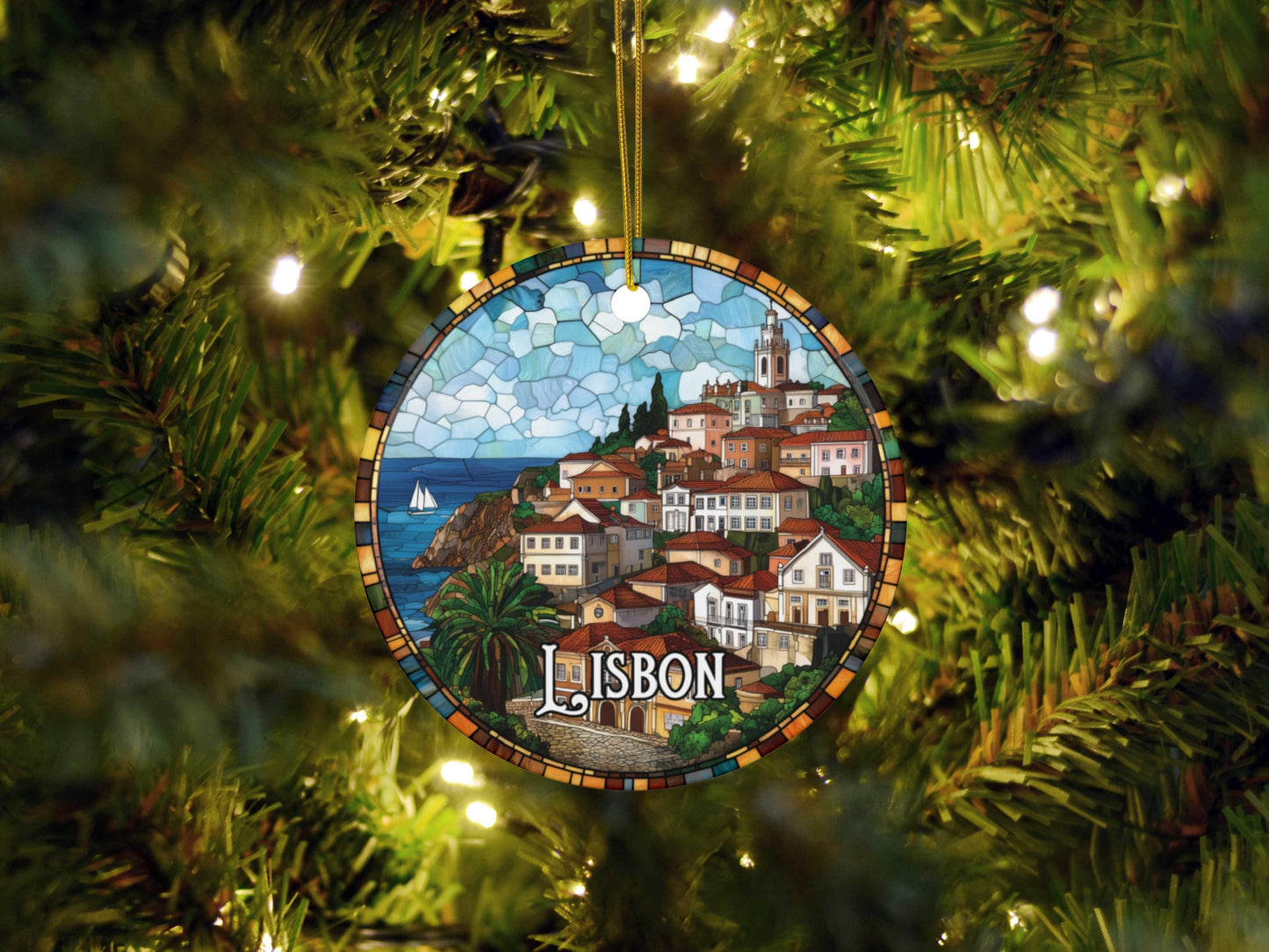 Lisbon Portugal Faux Stained Glass Ornament