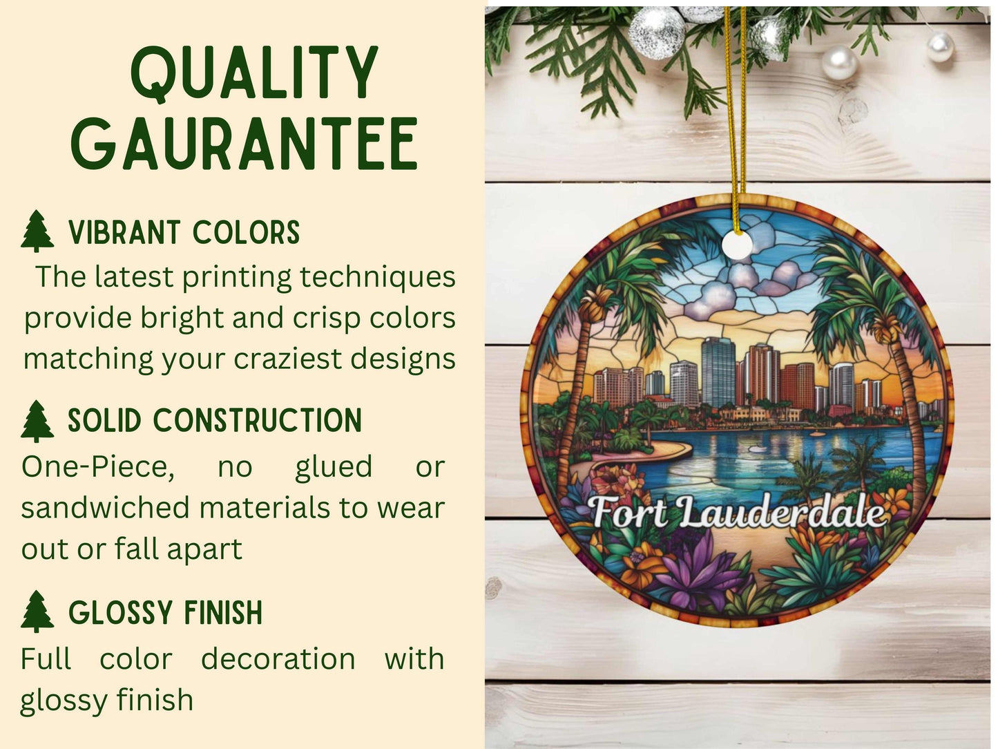 Fort Lauderdale Faux Stained Glass Christmas Ornament