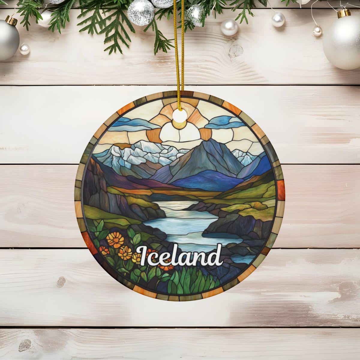Iceland Stained Glass Style Ornament