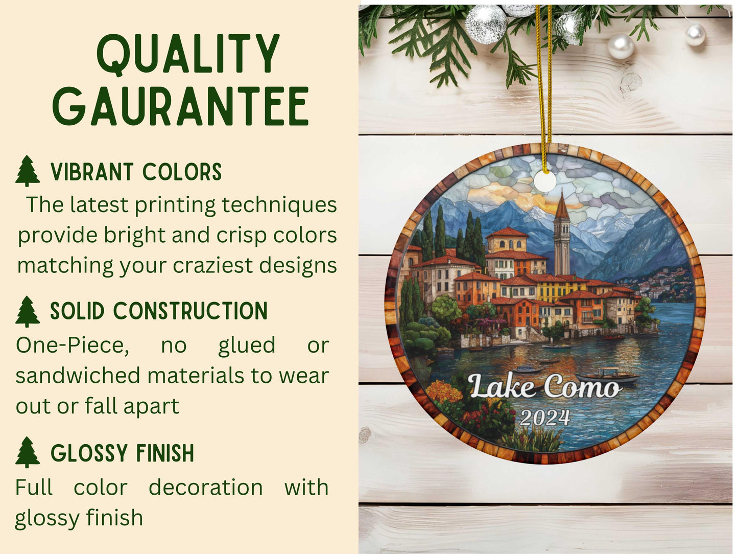 Lake Como Stained Glass Style Ornament