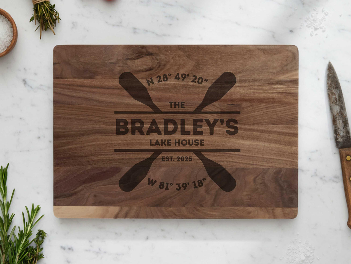 Personalized Lake House Cutting Board w/ Custom Coordinates