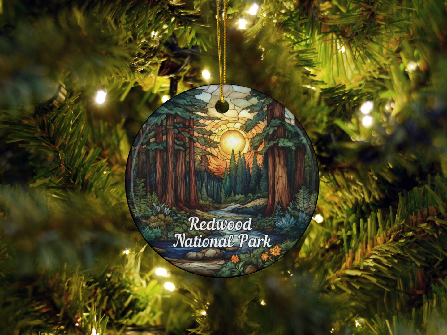 Redwood National Park Stained Glass Style Ornament