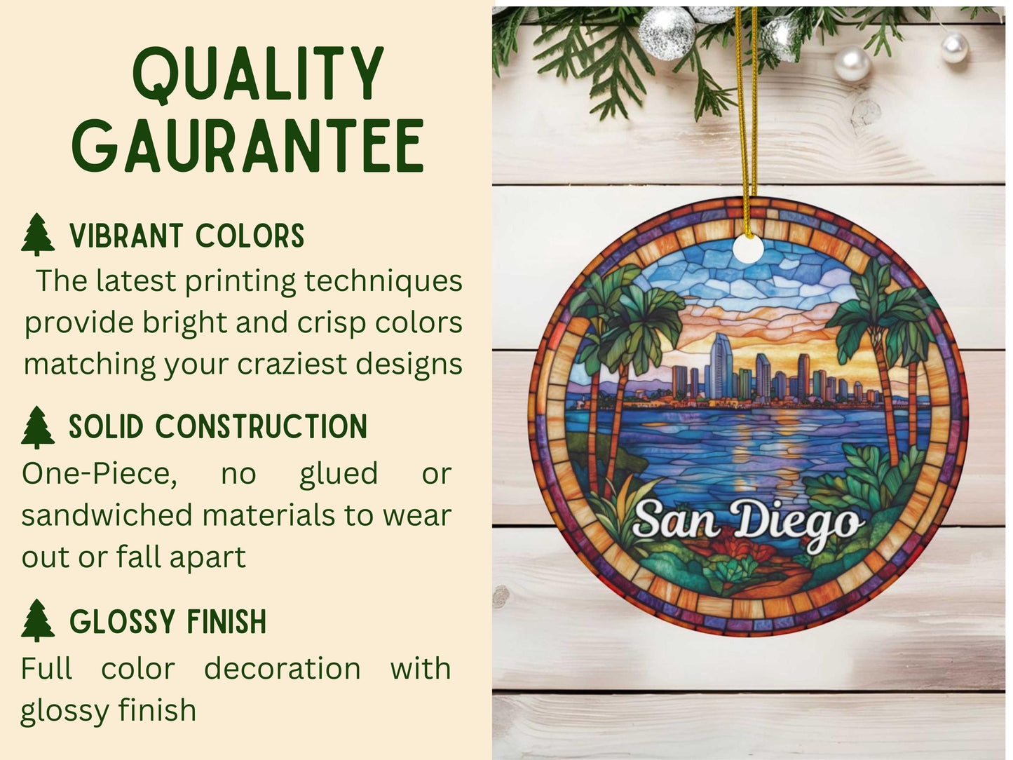San Diego Stained Glass Style Ornament