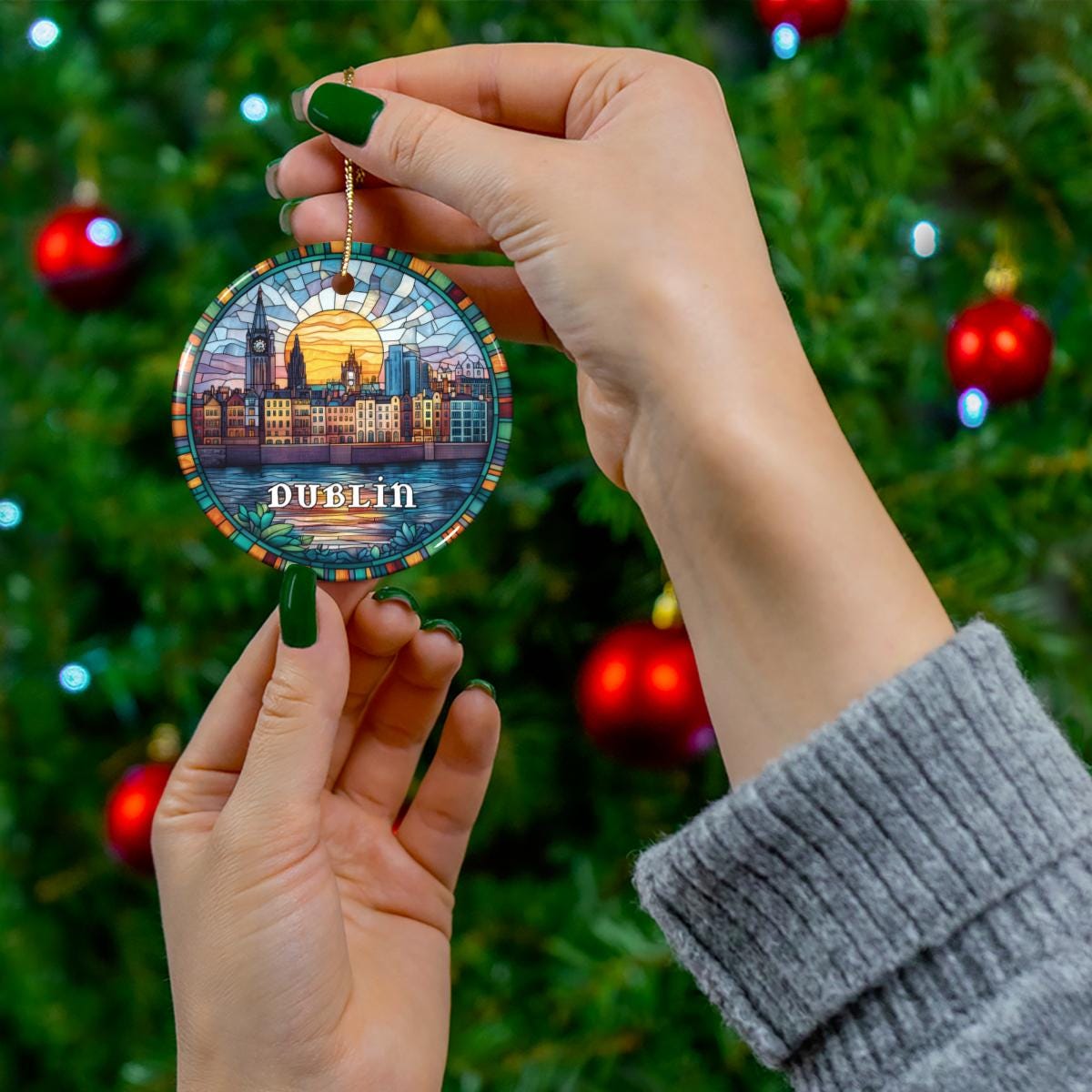 Dublin Ireland Faux Stained Glass Ornament