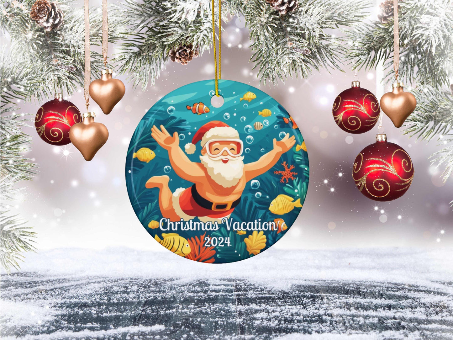 Snorkeling Santa Personalized Christmas Ornament
