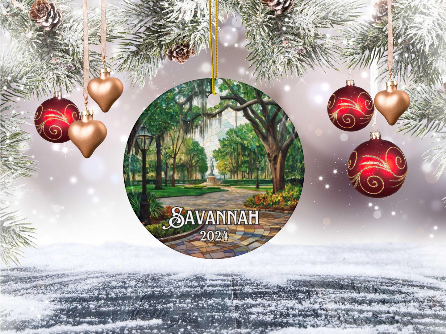 Savannah Georgia Faux Stained Christmas Ornament