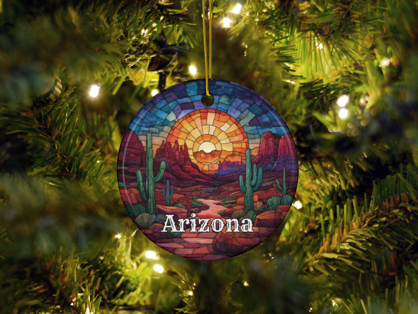 Arizona Desert Faux Stained Glass Ornament