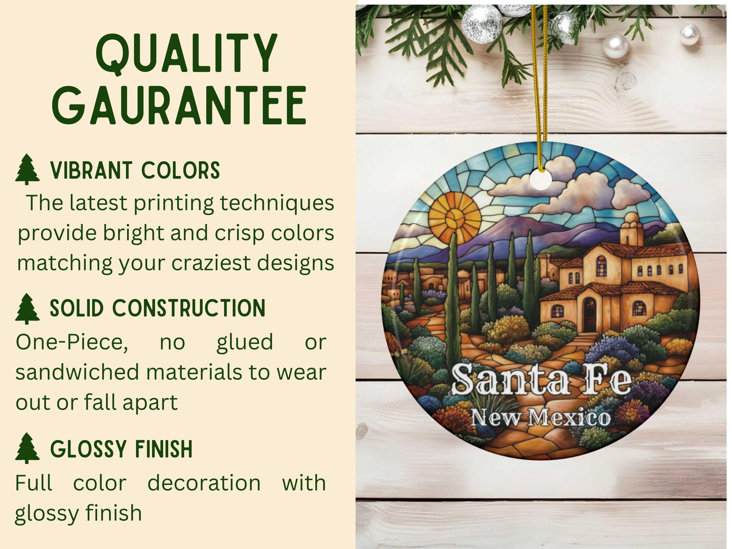 Santa Fe New Mexico Faux Stained Glass Ornament