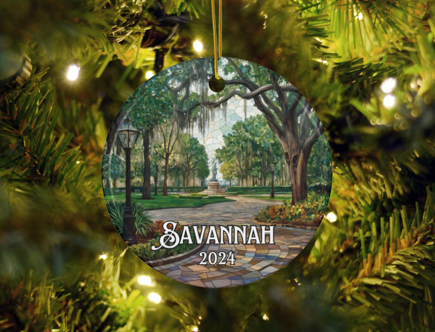 Savannah Georgia Faux Stained Christmas Ornament
