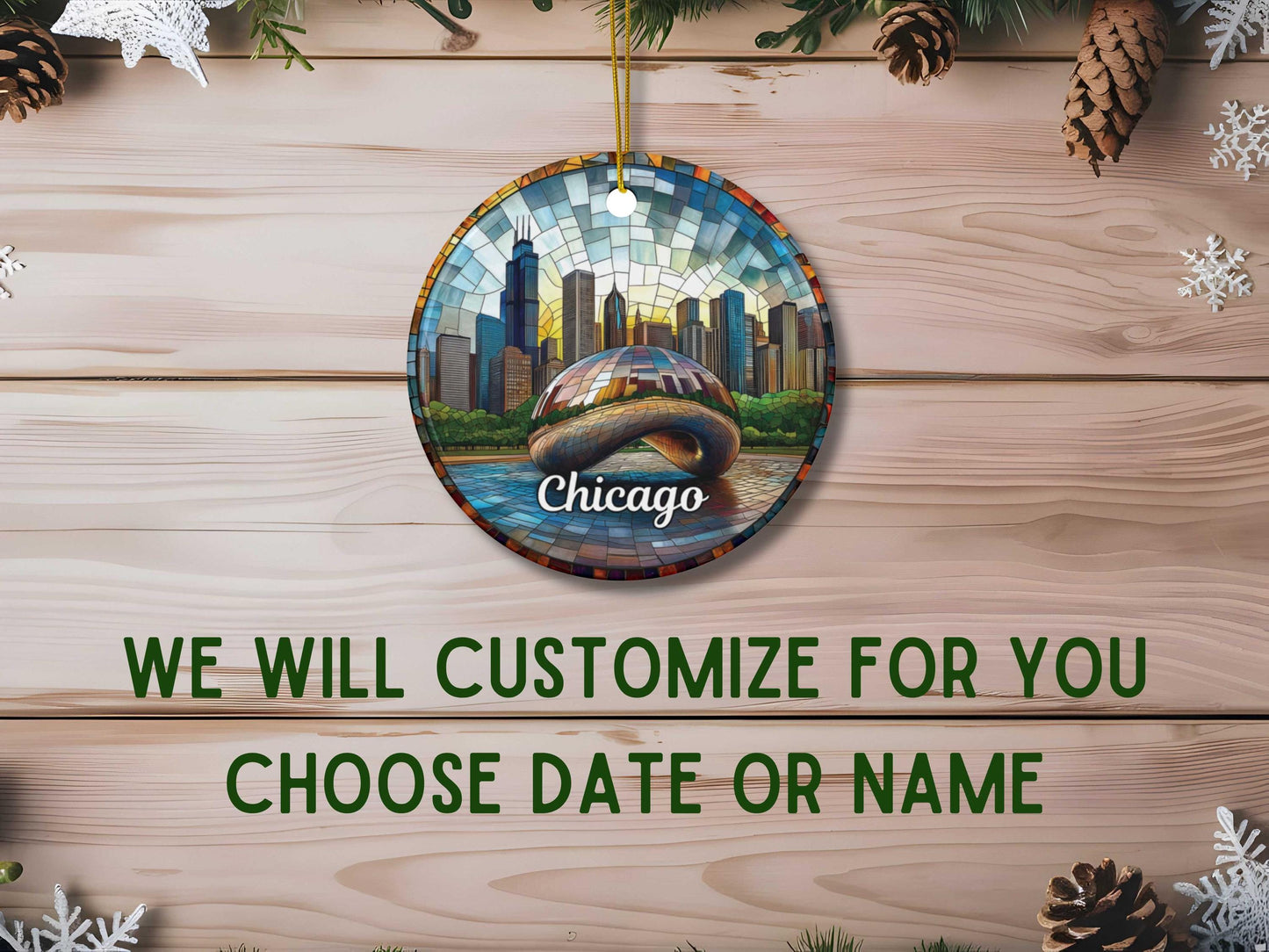 Chicago Stained Glass Style Ornament