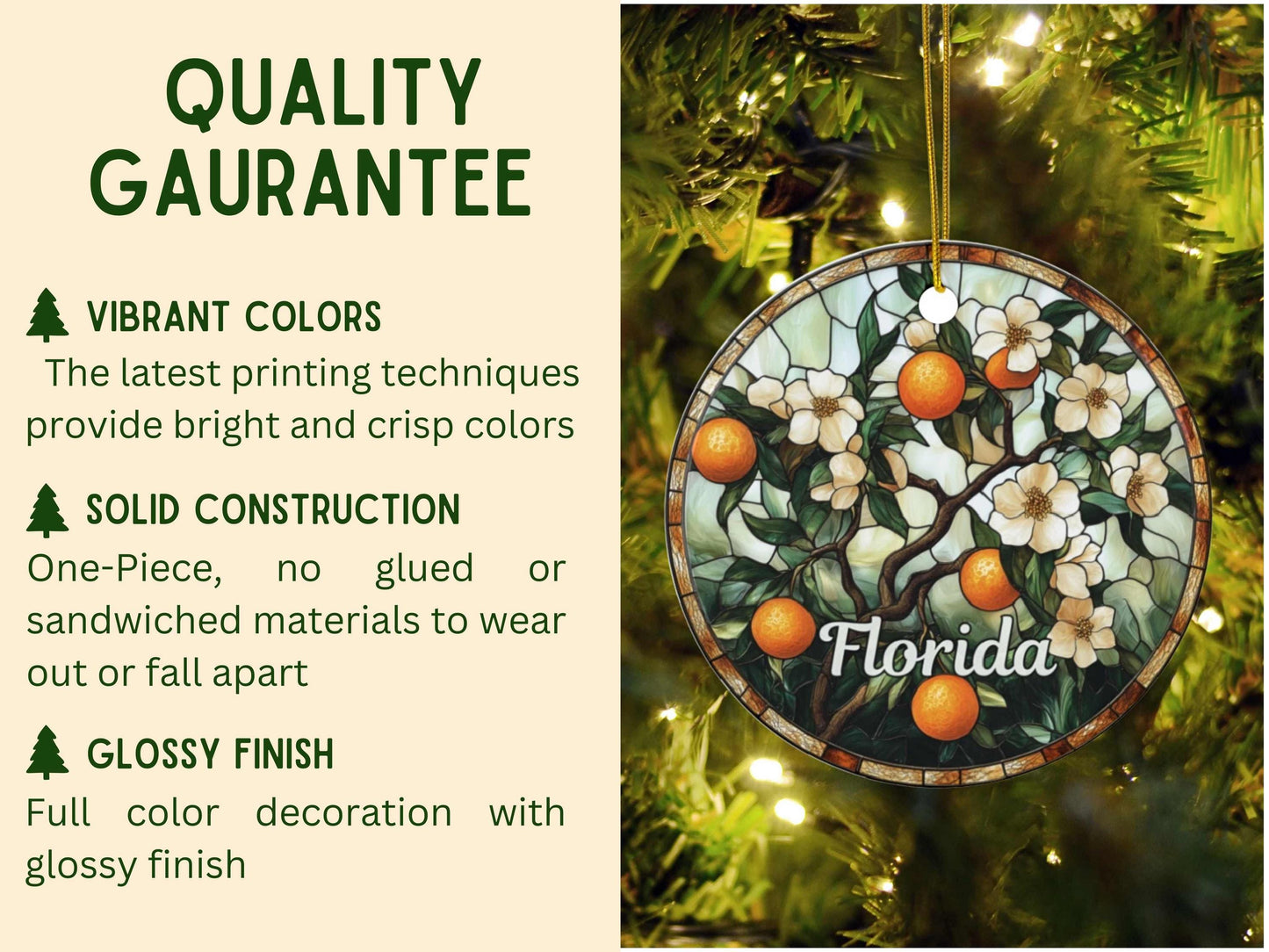 Florida Orange Blossom Faux Stained Glass Ornament