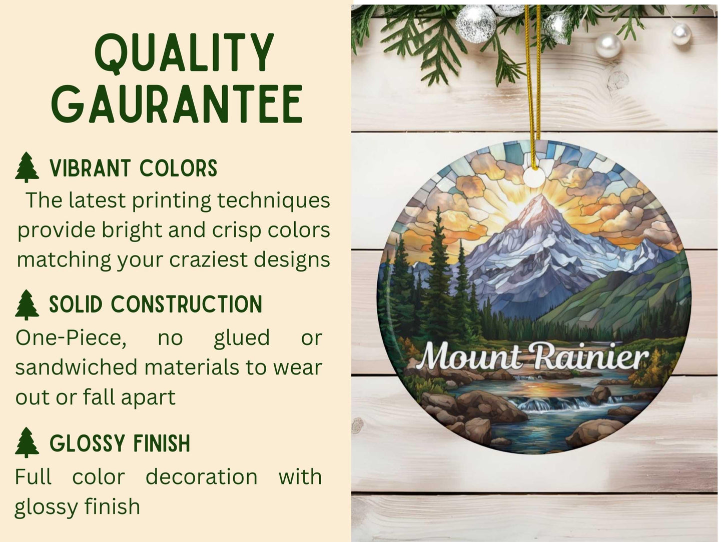 Mount Rainier Faux Stained Glass Ornament