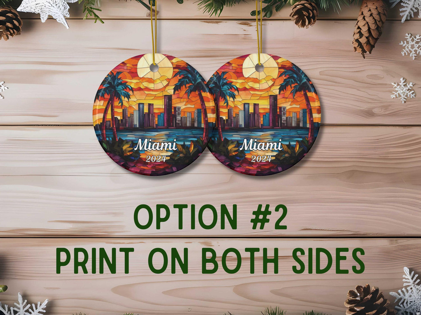 Miami Florida Stained Glass Style Christmas Ornament