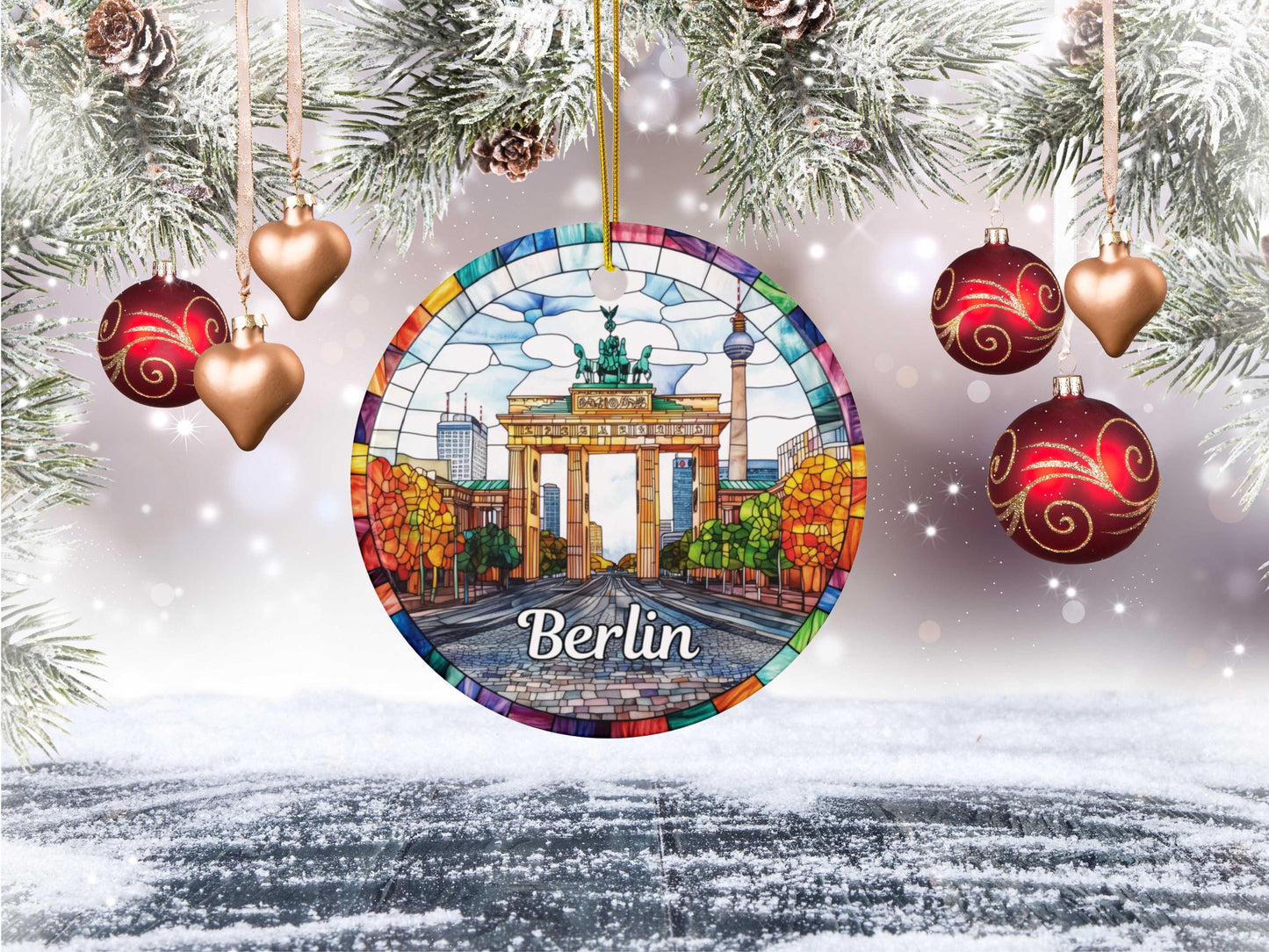 Berlin Germany Stained Glass Style Ornament