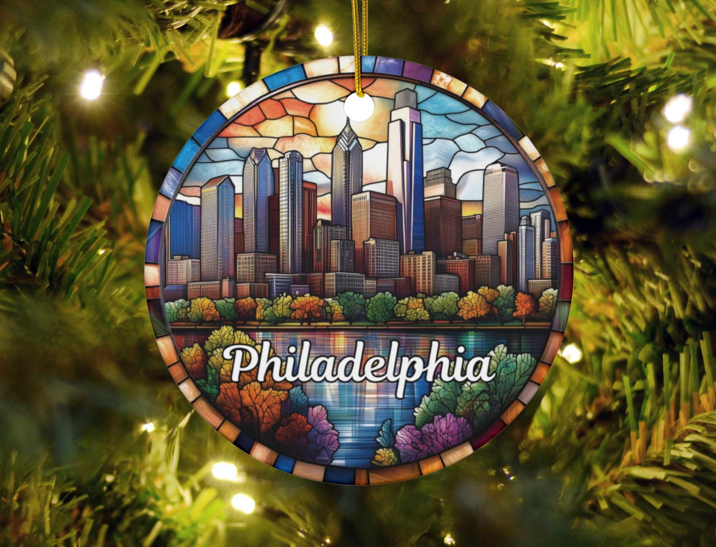 Philadelphia Stained Glass Style Ornament