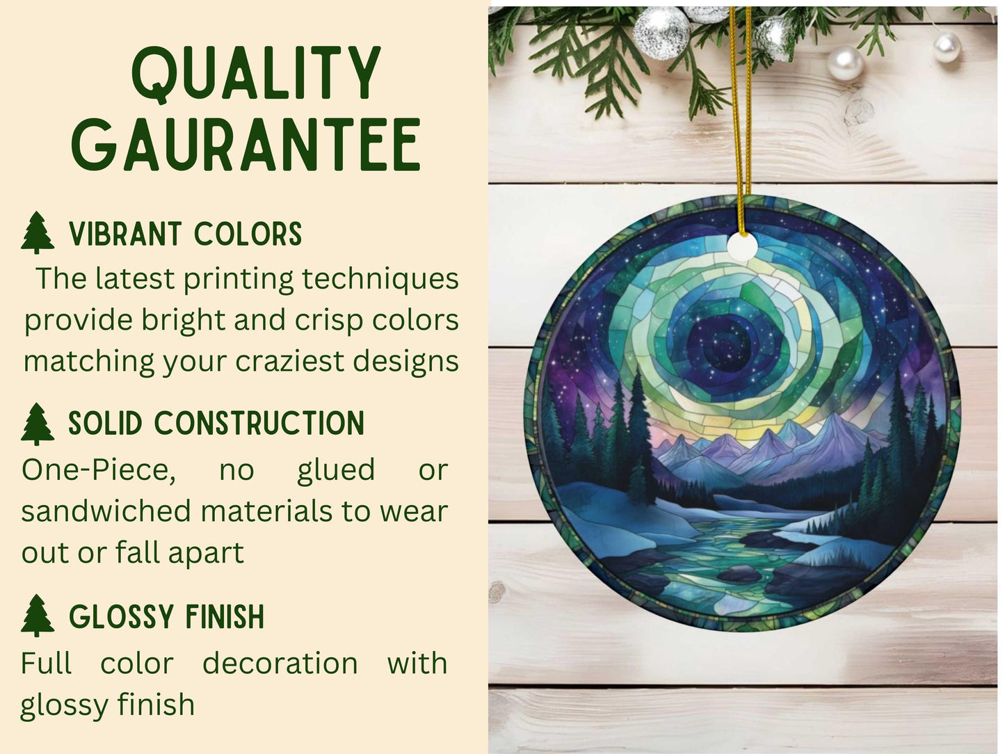 Northern Lights Stained Glass Style Christmas Ornament