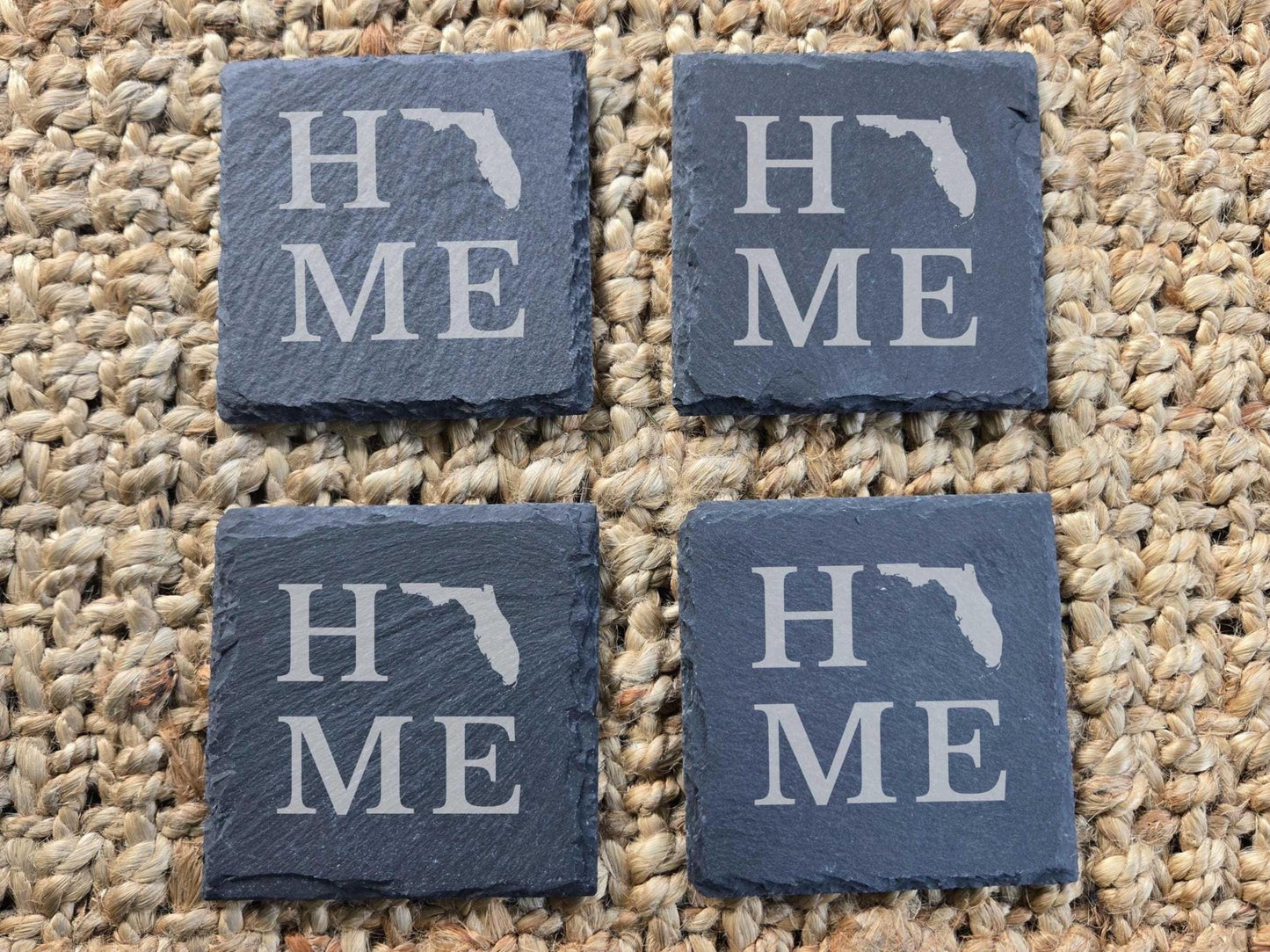 Florida Home State Engraved Stone Coasters, Set of 4