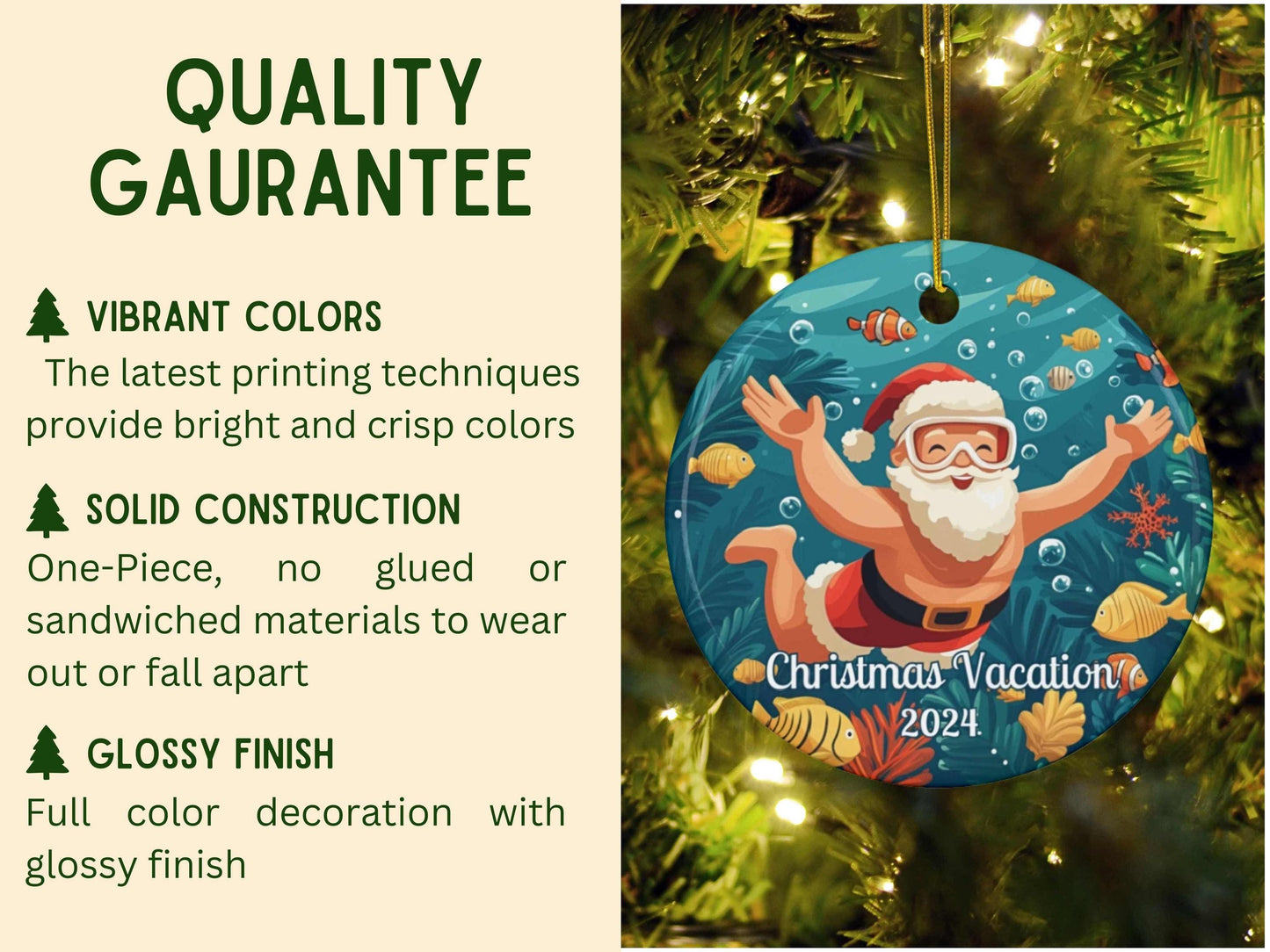 Snorkeling Santa Personalized Christmas Ornament