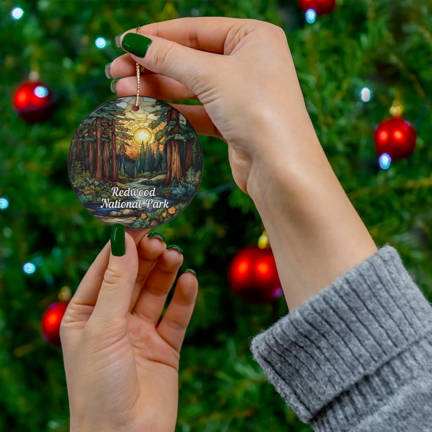 Redwood National Park Stained Glass Style Ornament