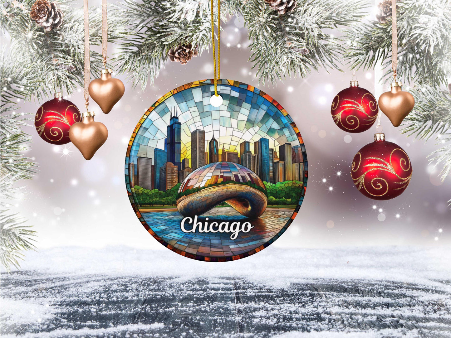 Chicago Stained Glass Style Ornament