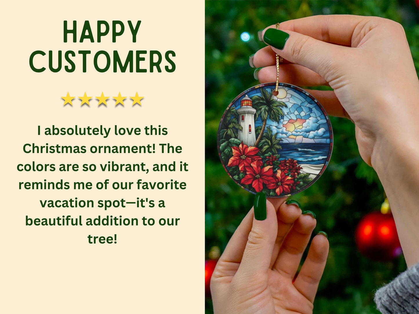 Lighthouse Faux Stained Glass Christmas Ornament