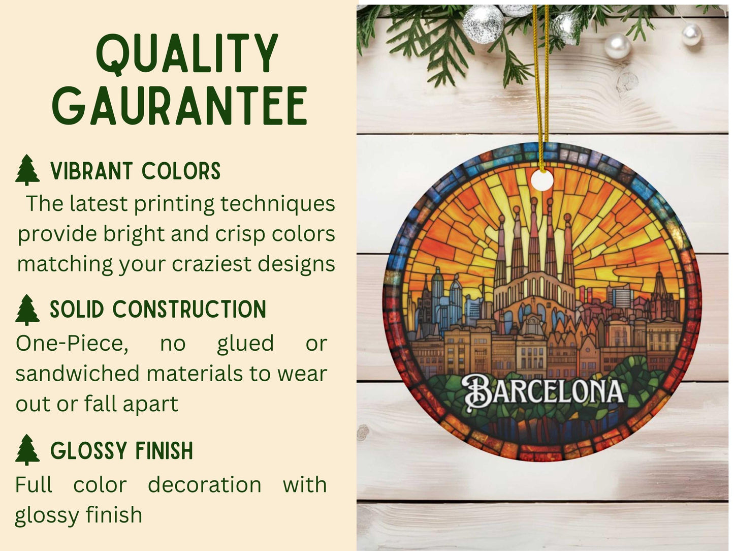Barcelona Stained Glass Style Ornament