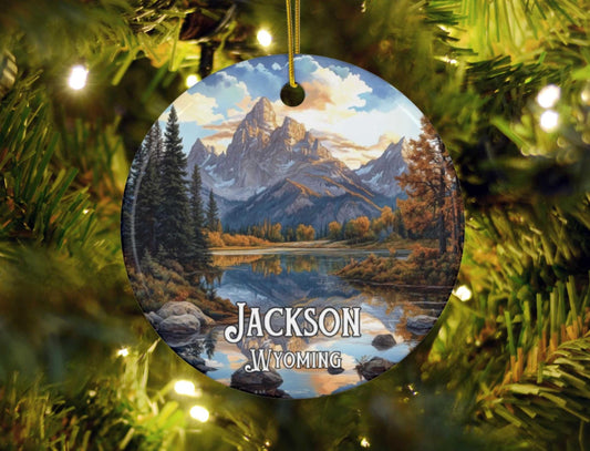 Jackson Wyoming Illustrated Christmas Ornament