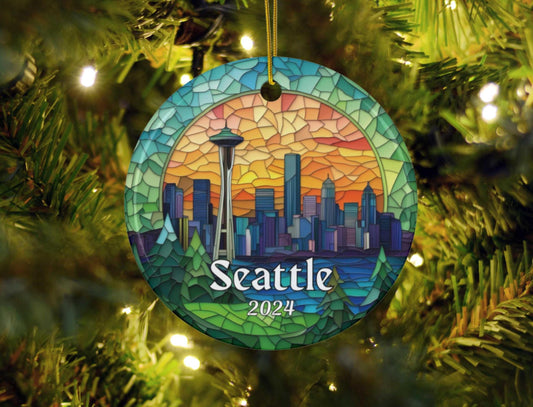 Seattle Skyline Faux Stained Glass Ornament