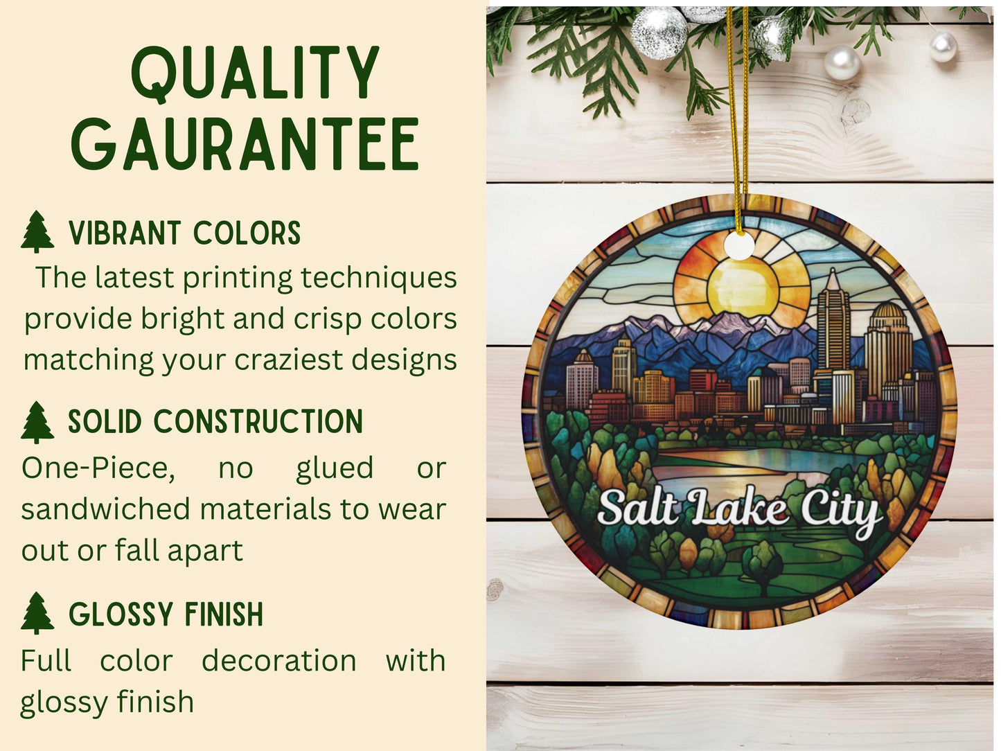 Salt Lake City Faux Stained Glass Ornament