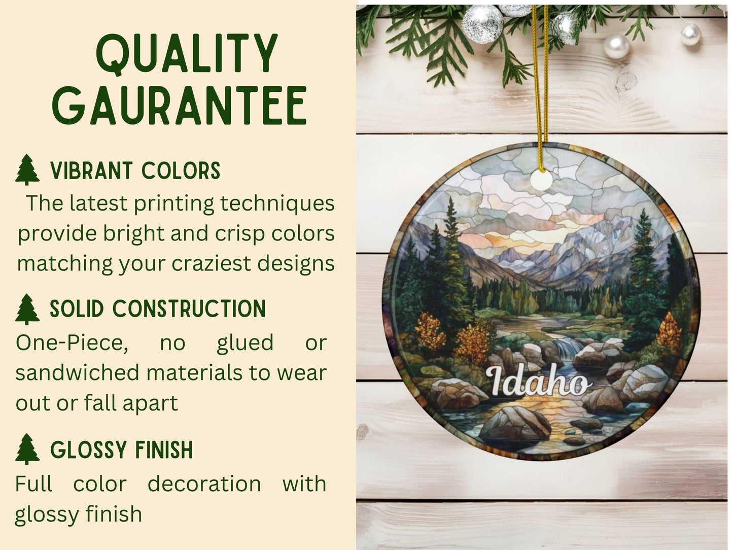 Idaho Mountains Faux Stained Glass Style Ornament