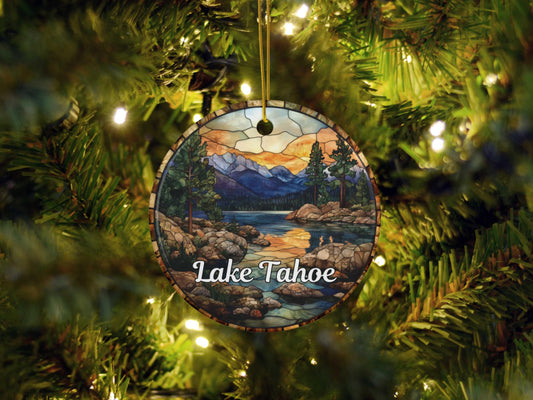 Lake Tahoe Stained Glass Style Ornament
