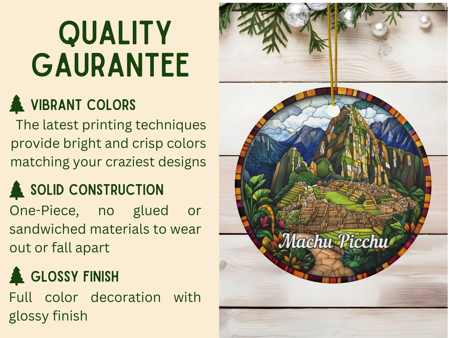 Machu Picchu Faux Stained Glass Ornament