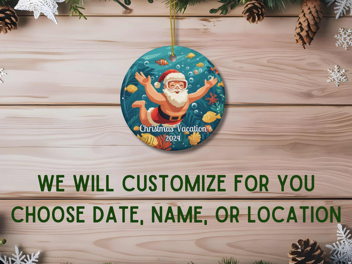Snorkeling Santa Personalized Christmas Ornament