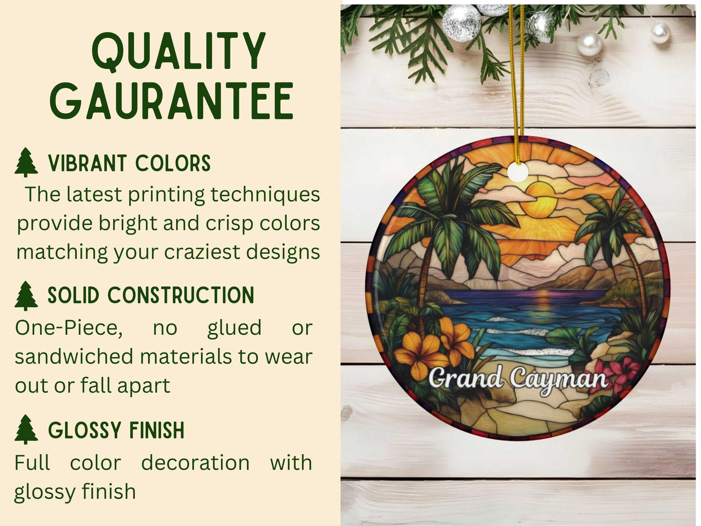 Grand Cayman Stained Glass Style Ornament